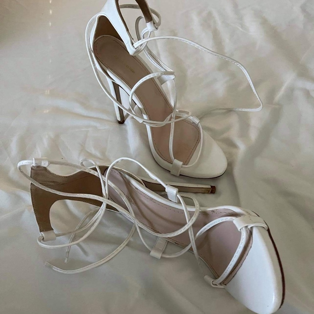 White Lace Up Heels